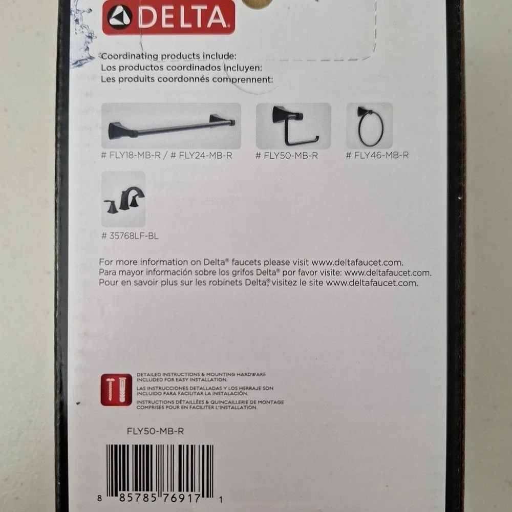 DELTA Flynn Toilet Paper Holder Matte Black FLY50-MB-R NEW